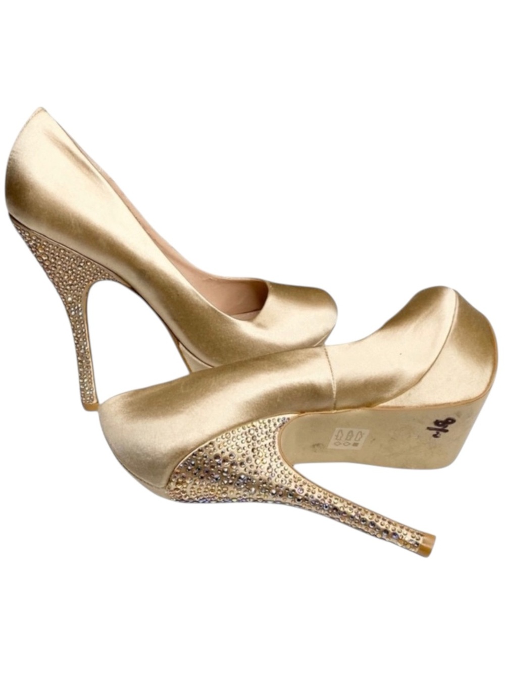 Steve Madden ☀︎︎ Partyy-R Glitter Crystal Platform Stilettos Pumps ☀︎︎ Champagne - Picture 13 of 16